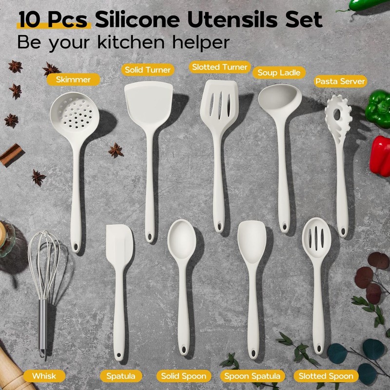Kitchen Cooking Utensils Set of 10, Onader Silicone Utensils Set