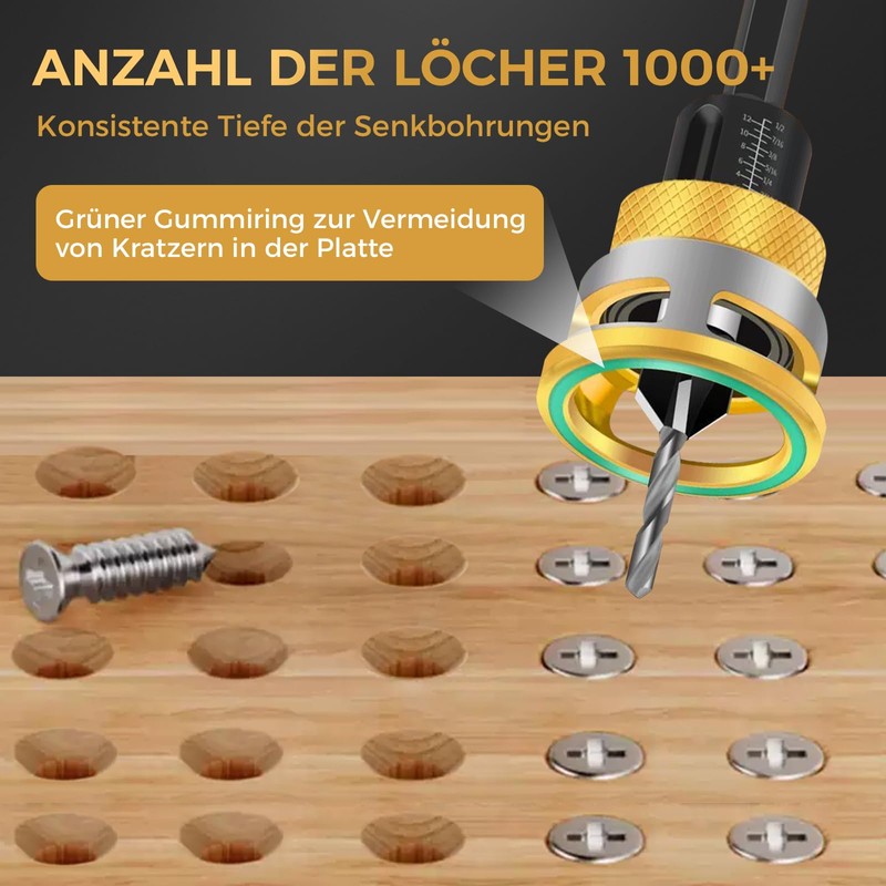 6-Piece Drill Countersink Set, Wood Drill Bit with Depth Stop,