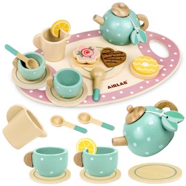 Airlab Tea Service Children's Kitchen Accessories, Tea Set Wooden Toy, Tea Party Play Kitchen Role Play, Kitchen Games Wood, Gift for Children Girls Boys
