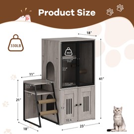 Cat Litter Box Enclosure for 2 Cats and Doors,Double Cat House with Storage Space,Enclosed Litter Box Furniture with Ladder, Grey