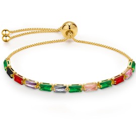 J.Fée Gold Bracelet for Women Gold Tennis Bracelets for Womens with Long CZ,Gold Bracelets Silver Jewellery for Women,Adjustable Bracelets Gold Plated Women Colorful Bracelet Valentines Gifts for Her