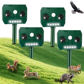2025 Racoon Squirrel Sonic Fortress Pro Rabbit Repellent Outdoor, Solar Ultrasonic Animal Repeller Deer Deterrent with Motion Sensor&Flash Light to Scare Cat Dog Skunk Out of Garden Farm Yard(4Pack)