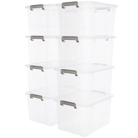 Citylife 44.4 QT Plastic Storage Bins with Latching Lids Stackable Storage Containers for Organizing Large Clear Storage Box for Garage, Closet, Kitchen, 8 Packs
