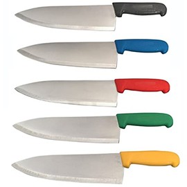 Cozzini Cutlery Imports 10" Chef Knife Choose Your Color - Razor Sharp Commercial Kitchen Cutlery - Cook's Knives (1 of Each - Black, Blue, Green, Red, Yellow)