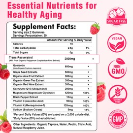 Sugar Free 2 Pack Resveratrol Gummies for women, Resveratrol-Nutritional-Supplements, Enhance Antioxidant Levels, Support Cellular Health, Promote Youthful Vitality, Vegan, Raspberry Flavor, 120 Count