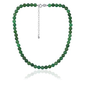 SEA OF ICE Precious Aventurine Gemstone 6mm Round Beads Necklace -14" Plus 2" Extender with Sterling Silver Spring Ring Clasp