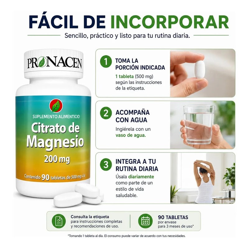 Citrato de Magnesio Pronacen en Tabletas de 500 mg, Suplemento