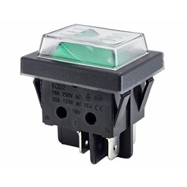 Rocker Switch with Waterproof Cover 2-Pin (4pin) 16 A 250 VAC 30 x 22 mm Green Rocker Illuminated