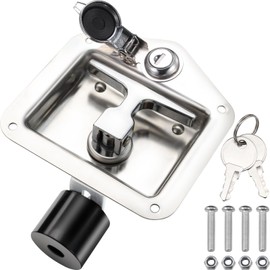 Loclink Tool Box Lock with Shock-Absorbing Roller Latch & Zinc Alloy Cover Truck Toolbox Latch Replacement 304 Stainless Steel Folding T-Handle Lock with Keys for RV Camper, Trailer Door, Cabinets