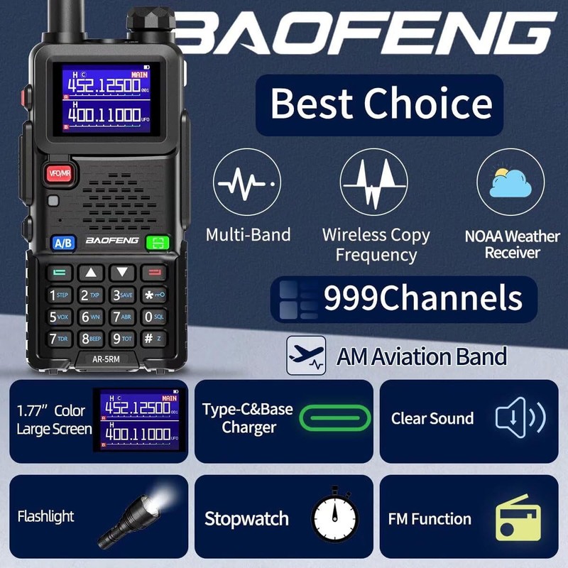 Baofeng Radio Ham Radio Handheld AR-5RM 10W Long Range Rechargeable