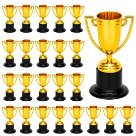 8VR 24 Pack Mini Gold Trophies for Awards, Plastic Trophy Cups Set, Gold Participation Trophy Cups for Party Favors, Props, Rewards, Winning Prizes, Sports, Competitions, 4-Inch