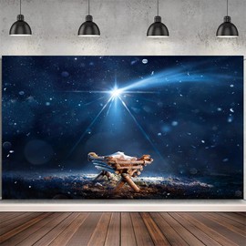 DORCEV 5x3ft The Birth of Christ Photography Backdrop Jesus Christ Nativity Scene Background Nativity Story Holy Light Lord Prays Easter Christmas Christian Church Event Infant Baptism Party Banner
