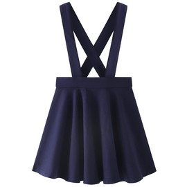 Noomelfish Girls Suspender Skater Skirt Stretchy Cotton Flared Overall Dress, Navy Blue, Size 9-10 Years