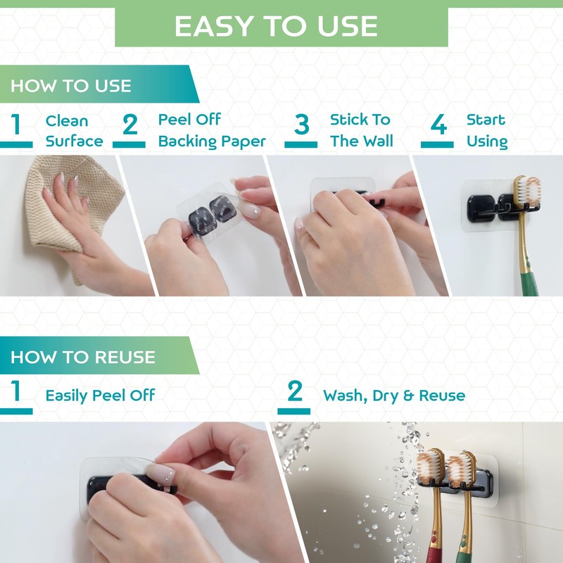 Hook LAB Self Adhesive Double Toothbrush Holder 2 Pack -