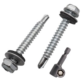 SKIR'CO Pack of 100 Galvanised Roofing Screws 4.8 x 38 mm Hexagonal Head DIN 7504-K Self Drilling Screws with EPDM Sealing Washers