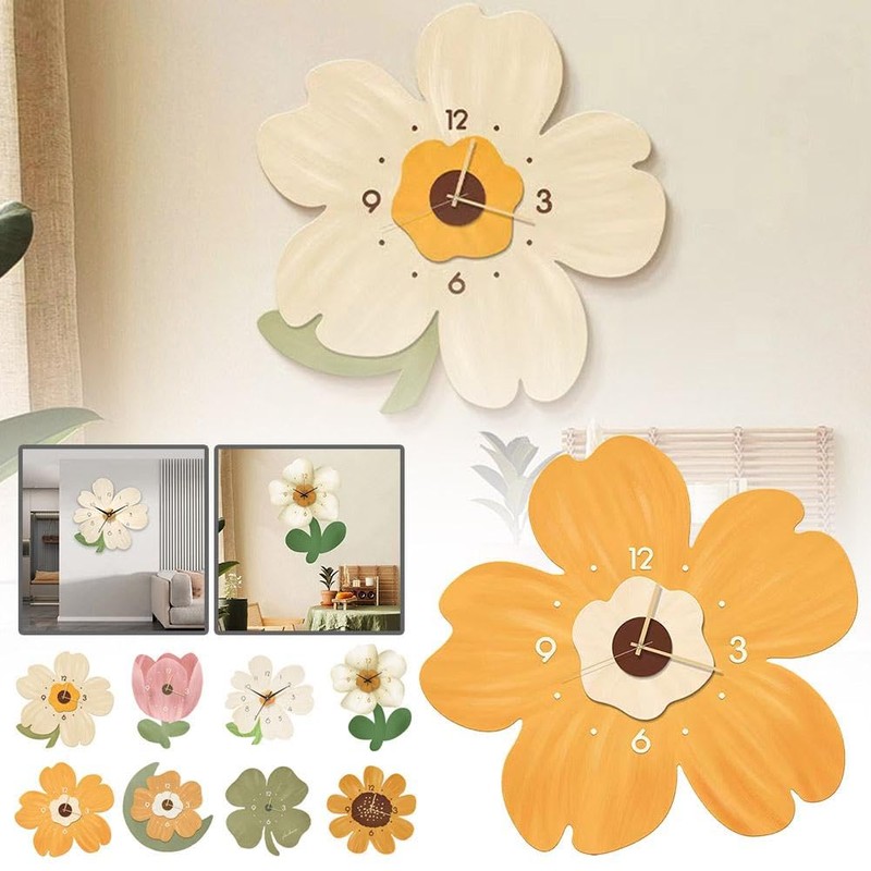 Modern Wall Clock,Cartoon Flower Shape Silent Clock,Flower Petal Design Wall