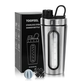 TOOFEEL Shaker Bottles for Protein Mixes 28 oz Stainless Steel Protein Shaker with 2 Mixing Ball, Not Stays Cold/Hot, Visible Window Metal Shaker Cups, Leakproof, BPA Free Bottle Shaker