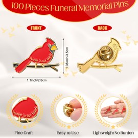Misdary 50 Pcs Memorial Cardinal Sign Pins Christian Funeral Pins Forever in Our Hearts Red Cardinal Memorial Alloy Brooch Metal Funeral Cross Favors for Mourning Remembrance Day