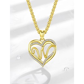 INFUSEU Letter Necklace Alphabet W, Gold Letter Pendant Double Heart Jewellery Cubic Zirconia Cz Romantic Gifts For Lady Wife Mom, 20 Inch Chain
