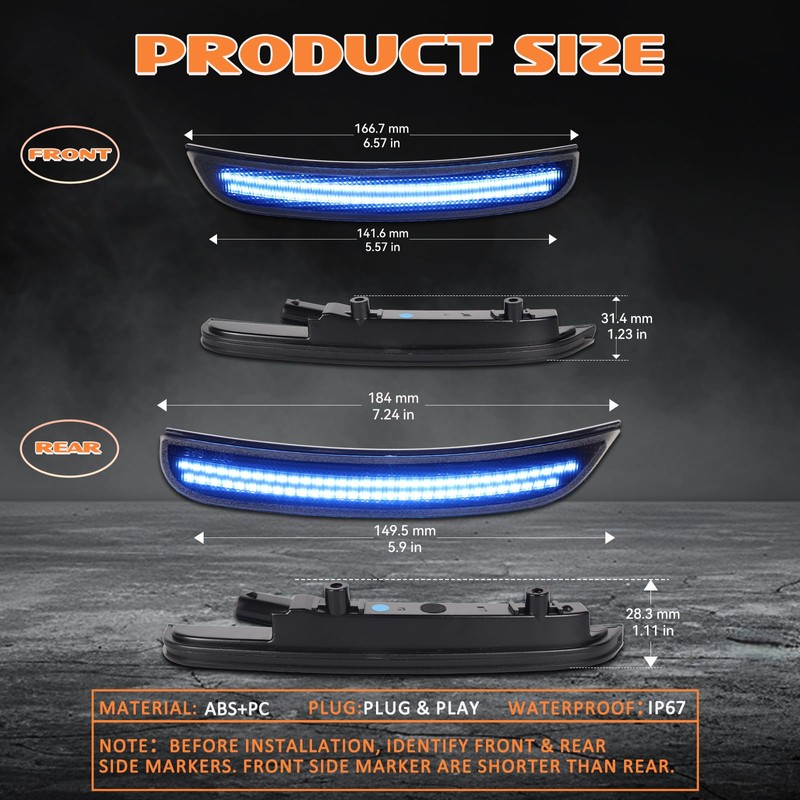 AreLokpri Dynamic LED Side Marker Light Compatible with Dodge Charger