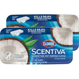 CLOROX Clorox Scentiva Disinfecting Wet Mop Pad, Disposable Mop Heads, Coconut and Waterlily, 2 Packs, 24 Wet Refills Per Pack (Package May Vary)