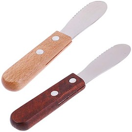 Goeielewe Set of 2 Butter Spreader Knife Stainless Steel Sandwich Cream Cheese Condiment Knives Set Kitchen Tools with Wood Handle, 5-Inch, Random Color