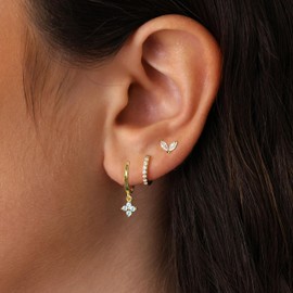 Tituthia Gold Earrings for Women Trendy, Dainty Small Hoop Earrings Set Multiple Piercing Cute CZ Flower Huggie Stud Earring 14K Gold Lightweight Hypoallergenic Cartilage Earrings Gold Jewelry for