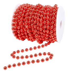 CCINEE 50ft Christmas Tree Beads Garland,Artificial Pearls Beads Garland Trim Garland Roll for Christmas Tree Wedding DIY Holiday Decoration Supplies,Red