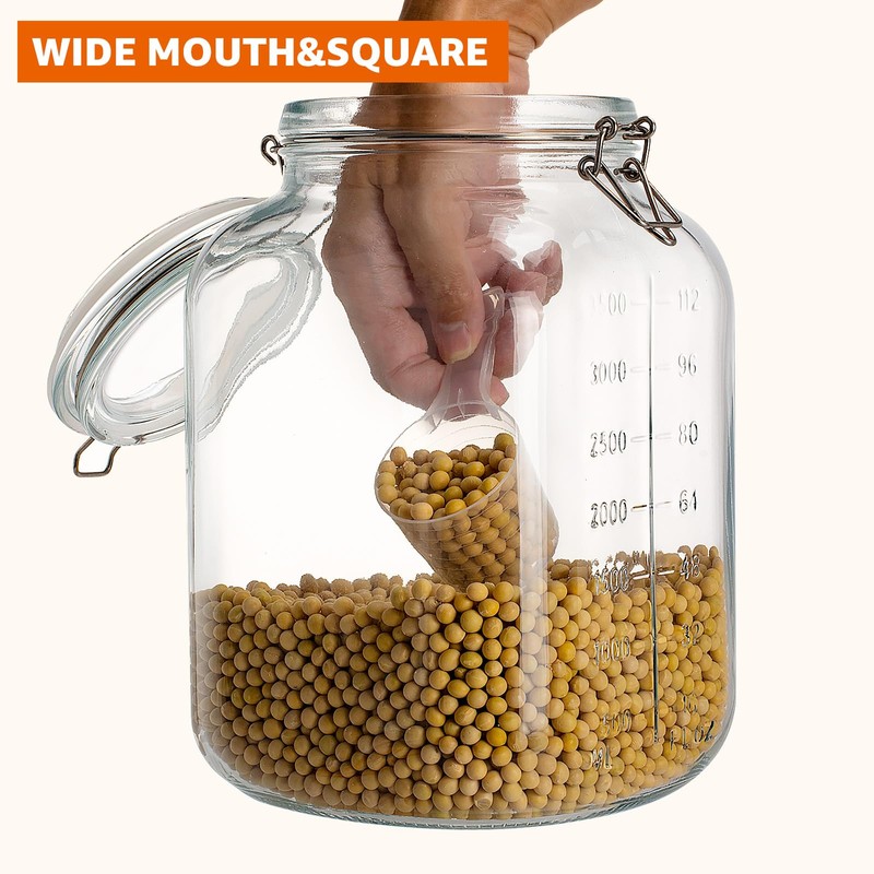 PUSCRIENO 2 Pack 1.1 Gallon Square Super Wide Mouth, Airtight