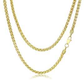 FOSIR Gold Plated Necklace for Men, 14K Gold Plated Wheat Chain Stainless Steel Necklaces for Men and Women (5mm 30 Inches)