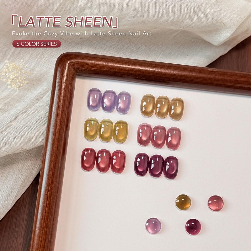 Glassy Cat Eye Gel Nail Polish Set 6 Colors, Latte