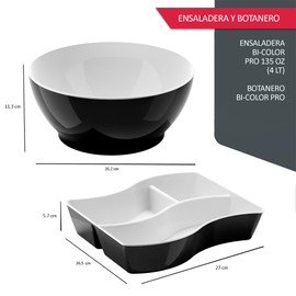 Torosqui | Ensaladera y Botanero de Plástico | Set versátil para tu cocina | Ideal para ensalada, botanas | Organizador de botana resistente | Perfecto para el hogar o un picnic (Negro)