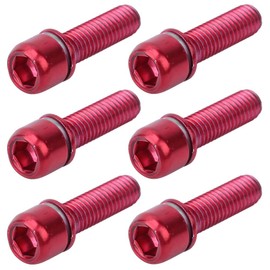 Alomejor Bicycle Stem Bolts 6Pcs/Set M5x18mm Steel Bike Fixed Stem Bolts Hex Tapered Bolts Screw Top Cap Cover Headset Screws(red)