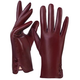 GSG SINCE 1998 Womens Chrome-free Leather Gloves Touchscreen Sheepskin Wool Lined Winter Warm Driving Gloves Burgundy Medium
