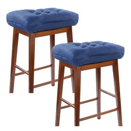 LYLNBYWK Rectangular Stool Cushion Set of 2, Soft Saddle Stool Cushions with Ties, Nonslip and Washable, Dark Blue, 18 x 10.5 x 4 Inch