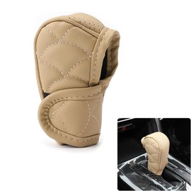 WEZCHUGHAOL Car Gear Shift Cover, Leather Gear Shifter Cover for Protecting Stick Shift Knob, Universal Breathable Car Shifter Cover Car Interior Accessories for Most Cars Trucks SUVs (Beige)