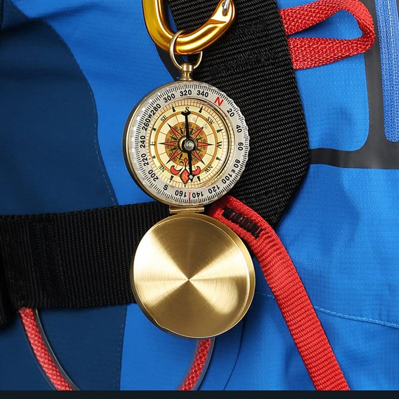 ANCLLO Camping Compass Metal Pocket Compass Copper Clamshell Compass Outdoor