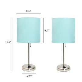 Maykoosh Art Nouveau Allure Brushed Steel Stick Table Desk Lamp with Charging Outlet and Drum Fabric Shade 2 Pack Set, Shade
