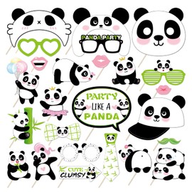 25PCS Panda Photo Booth Props Kit, Bear Panda Themed Photo Props Selfie Props for Parties, Like a Panda Party Supplies Photo Backdrop Decorations, Boy Girl Kids First 1st Bday Baby Shower