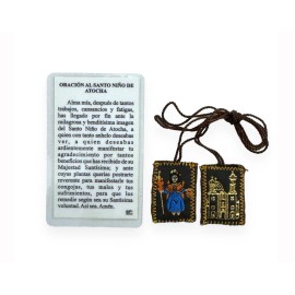 Santo Nino Atocha Tarjeta de Oracion Escapulario 2 Pc Set Prayer Card Spanish