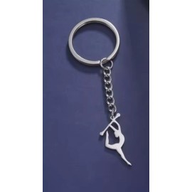 BATON TWIRLING KEY CHAIN SILVER- TONE TWIRLER GIRL KEYCHAIN NOVELTY GIFT