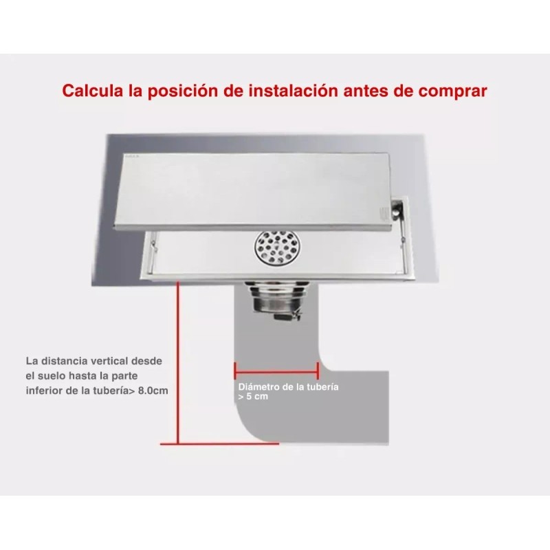 Zhaoci Coladera Desagüe Invisible Lineal Antiolor De Acero Inoxi 30*11cm