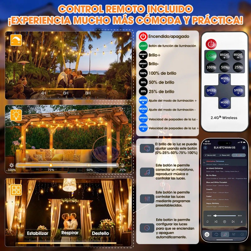 BTOOTB - 30m Guirnalda Luces 40+2 Focos App Y Control