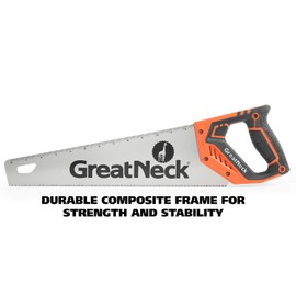 15 Inch Handsaw, Aggressive Tooth Hand Saw for Wood Cutting, Alloy Steel 9 TPI Blade, Anti-Slip Composite Handle, Ruler on Blade for Accurate Cuts, GreatNeck 74001 Hand Saw