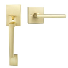 goldenwarm Gold Front Door Handle, Entry Door Handle and Reversible Handle Lever, Single Cylinder Front Door Lock Only, Entry Way Handleset