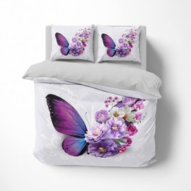 FEBE 3D Bed Linen Butterfly Duvet Cover Set 135 x 200 cm + Pillowcase 80 x 80 cm Reversible Bed Linen 2-Piece with Zip Closure