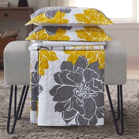 Royal Tradition Helena-Grey Reversible Coverlets, Queen Over-Sized 3pc Quilt Set (92-Inch Wide x 96-Inch Long) Lightweight Bedspread