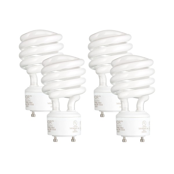 KOR (Pack of 4) 23 Watt Mini Spiral - GU24 Base - (100W Equivalent) - T2 Mini-Twist - CFL Light Bulb (Cool White (4100K))