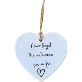White Thank You Gift, Never Forget The Difference You Make Ornament, Acrylic Hanging Heart Sign for Xmas Tree Home Decor, Keepsake Sign Appreciation Ornament for Friends Hanging Ornaments