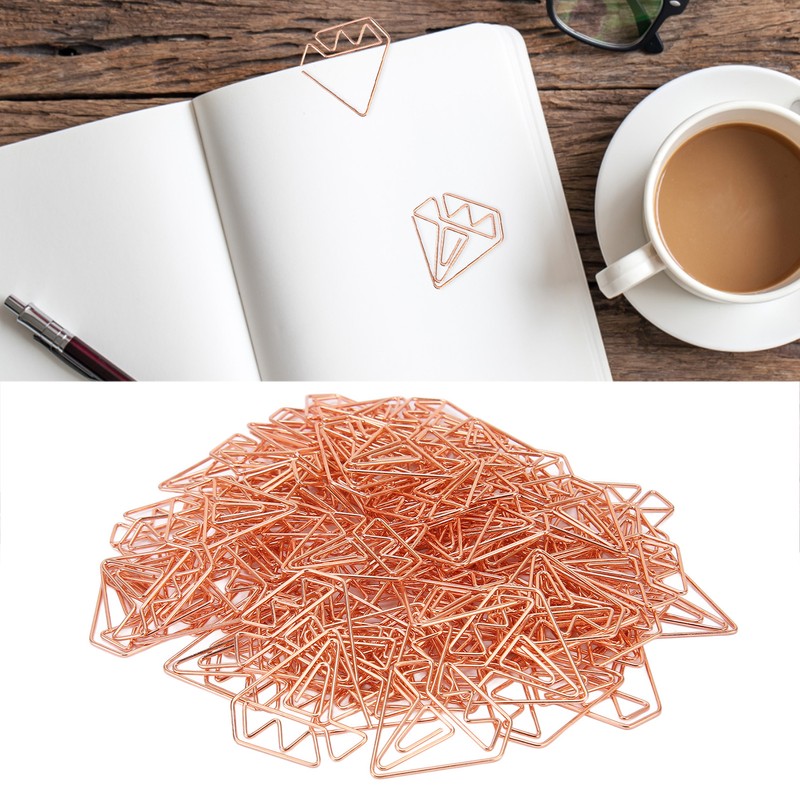 100pcs Rose Gold Paper Clips Cute Diamond Shaped Multifunctional Metal
